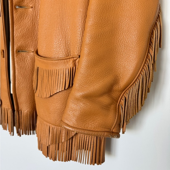 Vintage 70s Western Style Leather Brown Cognac Jacket with Fringe - Picture 4 of 9